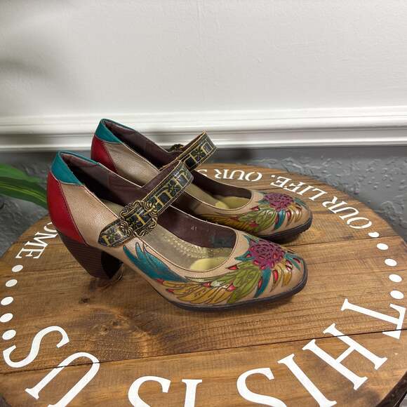 Socofy Shoes - Socofy Retro Mary Jane Floral Heels - Sz EU 41 / US 10-10.5